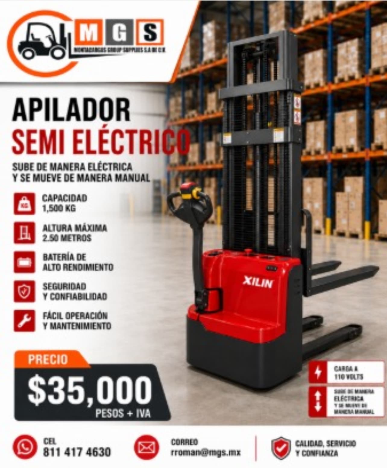 Apilador semi eléctrico imagen 1